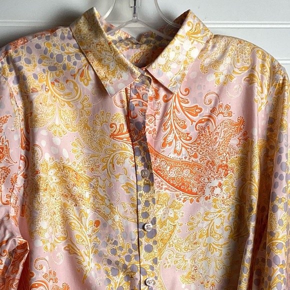 Chico's Women's Paisley 3/4 Sleeve Button-Up No Iron Stretch Blouse Size 2/Large - Picture 3 of 9